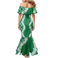 Hawaii Aloha Plumeria Lei Green Palaka Family Matching Mermaid Dress and Hawaiian Shirt - Polynesian Pride