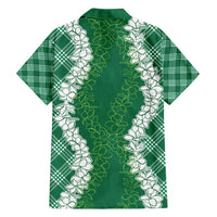 Hawaii Aloha Plumeria Lei Green Palaka Family Matching Off Shoulder Short Dress and Hawaiian Shirt - Polynesian Pride