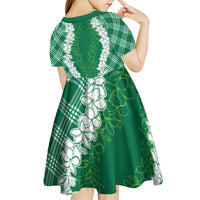 Hawaii Aloha Plumeria Lei Green Palaka Kid Short Sleeve Dress - Polynesian Pride