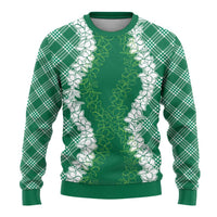 Hawaii Aloha Plumeria Lei Green Palaka Ugly Christmas Sweater - Polynesian Pride