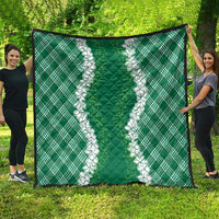 Hawaii Aloha Plumeria Lei Green Palaka Quilt - Polynesian Pride