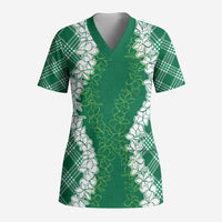 Hawaii Aloha Plumeria Lei Green Palaka Scrub Top - Polynesian Pride