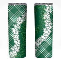 Hawaii Aloha Plumeria Lei Green Palaka Skinny Tumbler - Polynesian Pride
