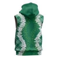 Hawaii Aloha Plumeria Lei Green Palaka Sleeveless Zip Hoodie - Polynesian Pride