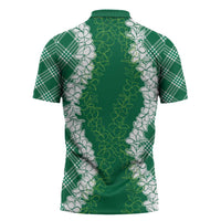 Hawaii Aloha Plumeria Lei Green Palaka Zipper Polo Shirt - Polynesian Pride
