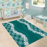 Hawaii Aloha Plumeria Lei Teal Palaka Area Rug - Polynesian Pride