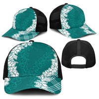 Hawaii Aloha Plumeria Lei Teal Palaka Baseball Net Cap LT7 - Polynesian Pride
