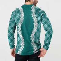 Hawaii Aloha Plumeria Lei Teal Palaka Button Sweatshirt - Polynesian Pride