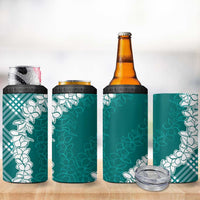 Hawaii Aloha Plumeria Lei Teal Palaka 4 in 1 Can Cooler Tumbler - Polynesian Pride