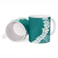 Hawaii Aloha Plumeria Lei Teal Palaka Ceramic Mug - Polynesian Pride