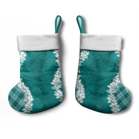 Hawaii Aloha Plumeria Lei Teal Palaka Christmas Stocking - Polynesian Pride