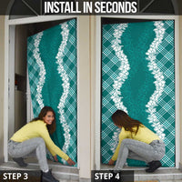 Hawaii Aloha Plumeria Lei Teal Palaka Door Cover - Polynesian Pride