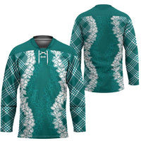 Hawaii Aloha Plumeria Lei Teal Palaka Hockey Jersey - Polynesian Pride