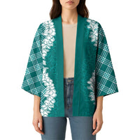 Hawaii Aloha Plumeria Lei Teal Palaka Kimono - Polynesian Pride