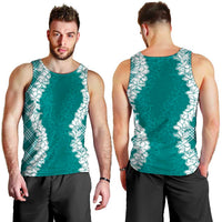Hawaii Aloha Plumeria Lei Teal Palaka Men Tank Top - Polynesian Pride