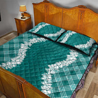 Hawaii Aloha Plumeria Lei Teal Palaka Quilt Bed Set - Polynesian Pride