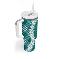 Hawaii Aloha Plumeria Lei Teal Palaka Tumbler With Handle - Polynesian Pride