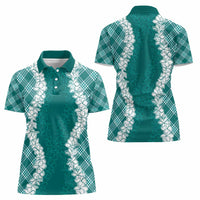 Hawaii Aloha Plumeria Lei Teal Palaka Women Polo Shirt - Polynesian Pride