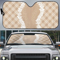Hawaii Aloha Plumeria Lei Beige Palaka Auto Sun Shade - Polynesian Pride
