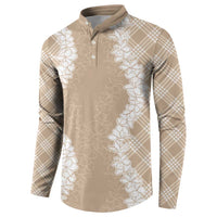 Hawaii Aloha Plumeria Lei Beige Palaka Button Sweatshirt - Polynesian Pride