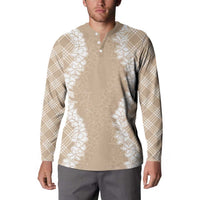 Hawaii Aloha Plumeria Lei Beige Palaka Button Sweatshirt - Polynesian Pride