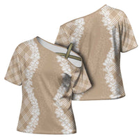 Hawaii Aloha Plumeria Lei Beige Palaka Cross Shoulder Shirt - Polynesian Pride