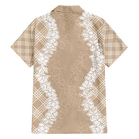 Hawaii Aloha Plumeria Lei Beige Palaka Family Matching Puletasi and Hawaiian Shirt - Polynesian Pride