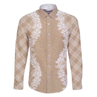 Hawaii Aloha Plumeria Lei Beige Palaka Family Matching Short Sleeve Bodycon Dress and Hawaiian Shirt - Polynesian Pride