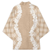 Hawaii Aloha Plumeria Lei Beige Palaka Kimono - Polynesian Pride