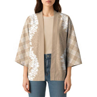 Hawaii Aloha Plumeria Lei Beige Palaka Kimono - Polynesian Pride