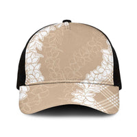 Hawaii Aloha Plumeria Lei Beige Palaka Mesh Trucker Cap - Polynesian Pride
