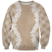 Hawaii Aloha Plumeria Lei Beige Palaka Sweatshirt - Polynesian Pride