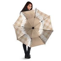 Hawaii Aloha Plumeria Lei Beige Palaka Umbrella - Polynesian Pride