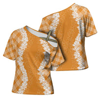 Hawaii Aloha Plumeria Lei Orange Palaka Cross Shoulder Shirt - Polynesian Pride
