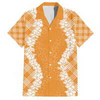 Hawaii Aloha Plumeria Lei Orange Palaka Family Matching Off Shoulder Short Dress and Hawaiian Shirt - Polynesian Pride
