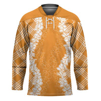 Hawaii Aloha Plumeria Lei Orange Palaka Hockey Jersey - Polynesian Pride