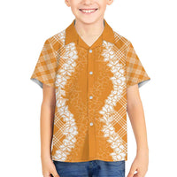 Hawaii Aloha Plumeria Lei Orange Palaka Kid Hawaiian Shirt - Polynesian Pride