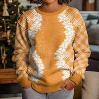 Hawaii Aloha Plumeria Lei Orange Palaka Kid Ugly Christmas Sweater - Polynesian Pride