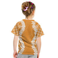Hawaii Aloha Plumeria Lei Orange Palaka Kid T Shirt - Polynesian Pride