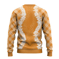 Hawaii Aloha Plumeria Lei Orange Palaka Ugly Christmas Sweater - Polynesian Pride
