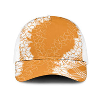 Hawaii Aloha Plumeria Lei Orange Palaka Mesh Trucker Cap LT7 One Size White Orange - Polynesian Pride