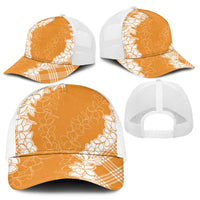 Hawaii Aloha Plumeria Lei Orange Palaka Mesh Trucker Cap LT7 - Polynesian Pride