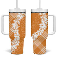 Hawaii Aloha Plumeria Lei Orange Palaka Tumbler With Handle - Polynesian Pride