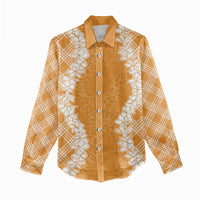 Hawaii Aloha Plumeria Lei Orange Palaka Women Casual Shirt - Polynesian Pride