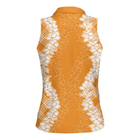 Hawaii Aloha Plumeria Lei Orange Palaka Women Sleeveless Polo Shirt - Polynesian Pride