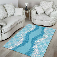 Hawaii Aloha Plumeria Lei Turquoise Palaka Area Rug - Polynesian Pride