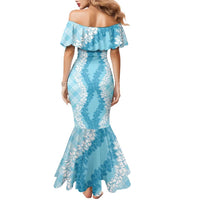 Hawaii Aloha Plumeria Lei Turquoise Palaka Family Matching Mermaid Dress and Hawaiian Shirt - Polynesian Pride