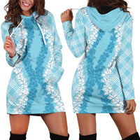Hawaii Aloha Plumeria Lei Turquoise Palaka Hoodie Dress - Polynesian Pride