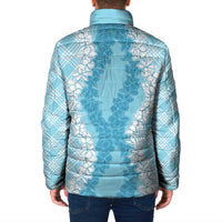Hawaii Aloha Plumeria Lei Turquoise Palaka Padded Jacket - Polynesian Pride