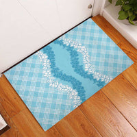 Hawaii Aloha Plumeria Lei Turquoise Palaka Rubber Doormat - Polynesian Pride